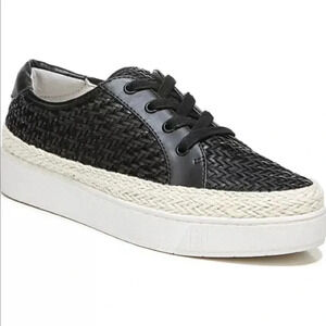 New Franco Sarto Hyria Platform Woven Sneaker Lace Up black crosshatch